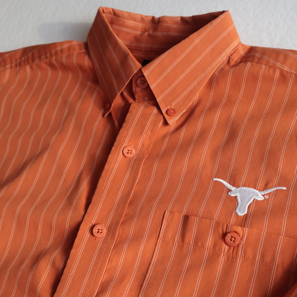 Antigua Men Texas Longhorns Burnt Orange Pinstripe Button Down L NCAA Collegiate